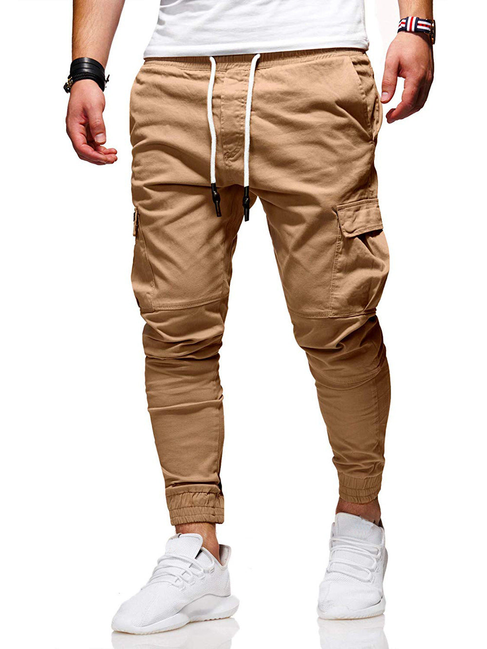 Pantalon de survêtement jogger en coton pour homme avec ceinture, coupe ample, pour le fitness