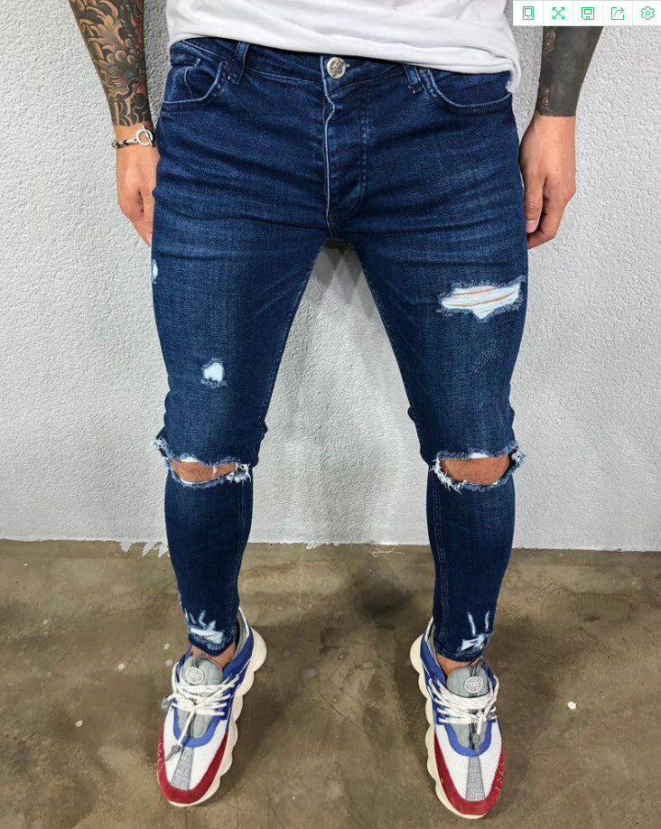 Men's Denim Pencil Pants Solid Color High Street Trousers