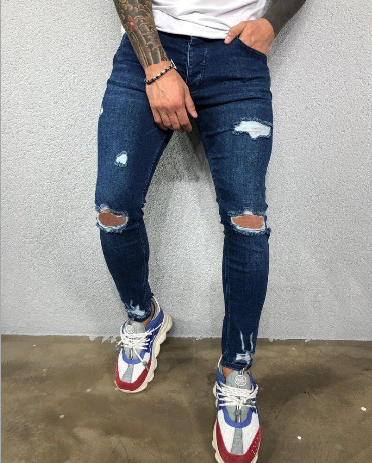 Men's Denim Pencil Pants Solid Color High Street Trousers