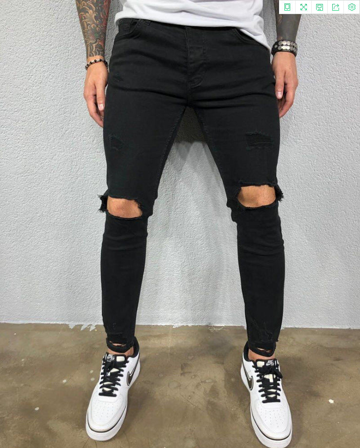 Men's Denim Pencil Pants Solid Color High Street Trousers