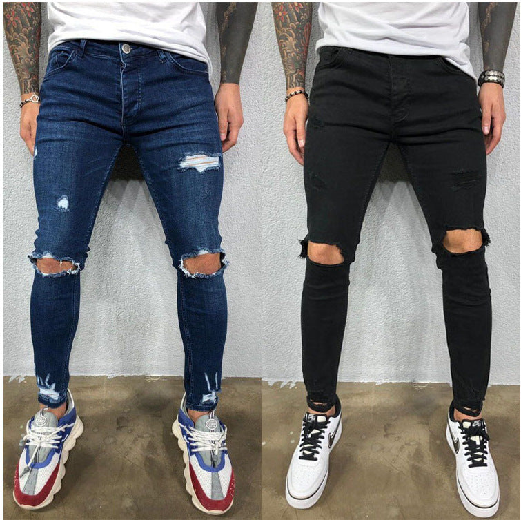 Men's Denim Pencil Pants Solid Color High Street Trousers