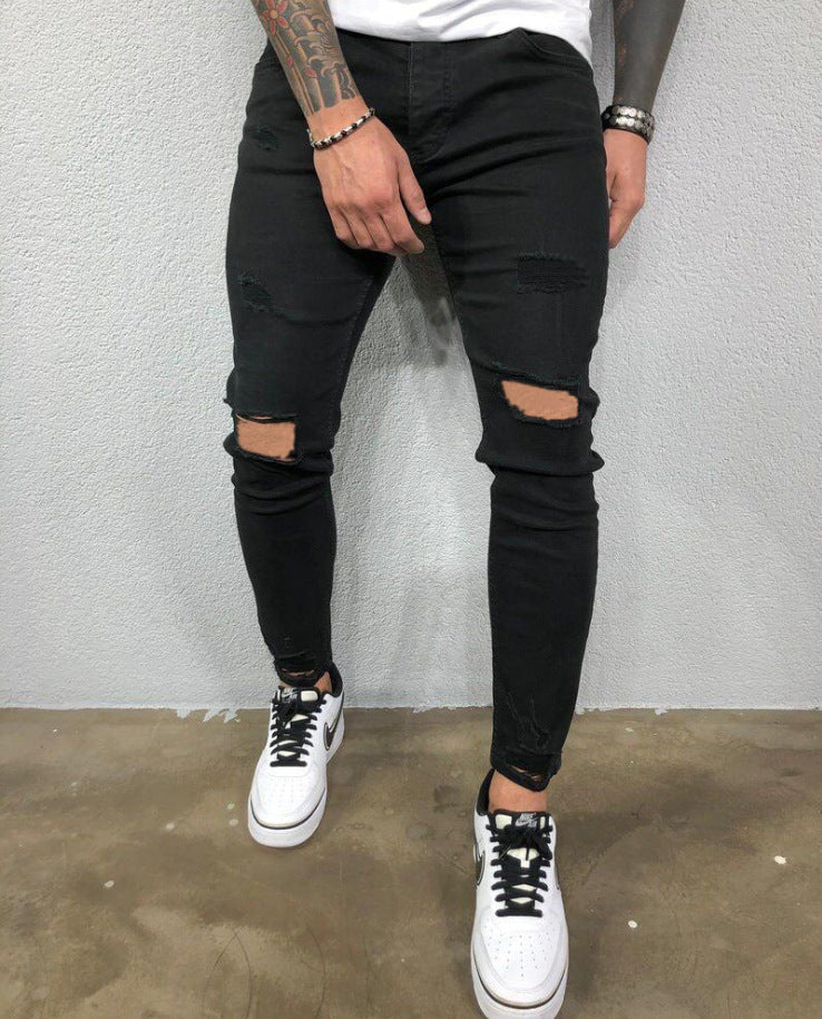 Men's Denim Pencil Pants Solid Color High Street Trousers