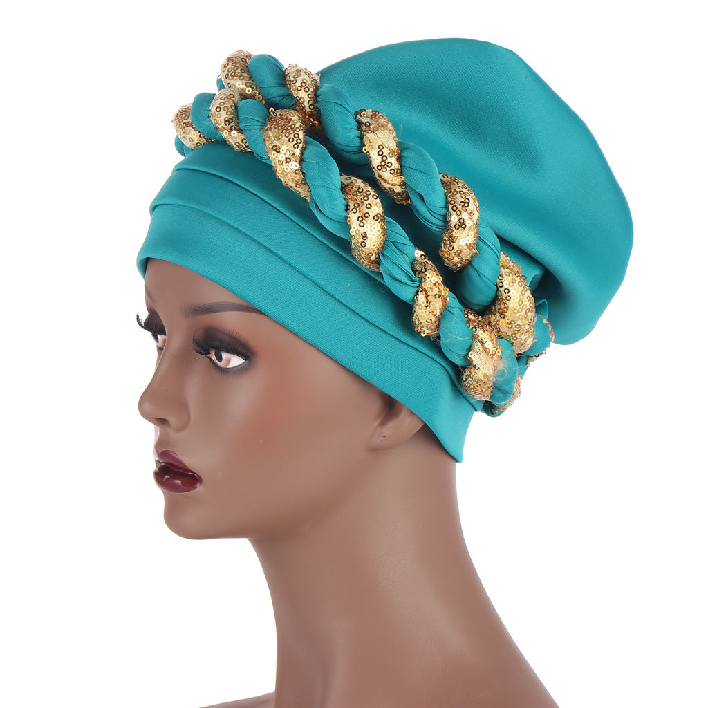 Muslim Double Sequined Tie-Dye Turban Hat