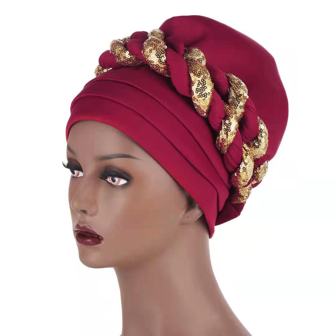 Muslim Double Sequined Tie-Dye Turban Hat