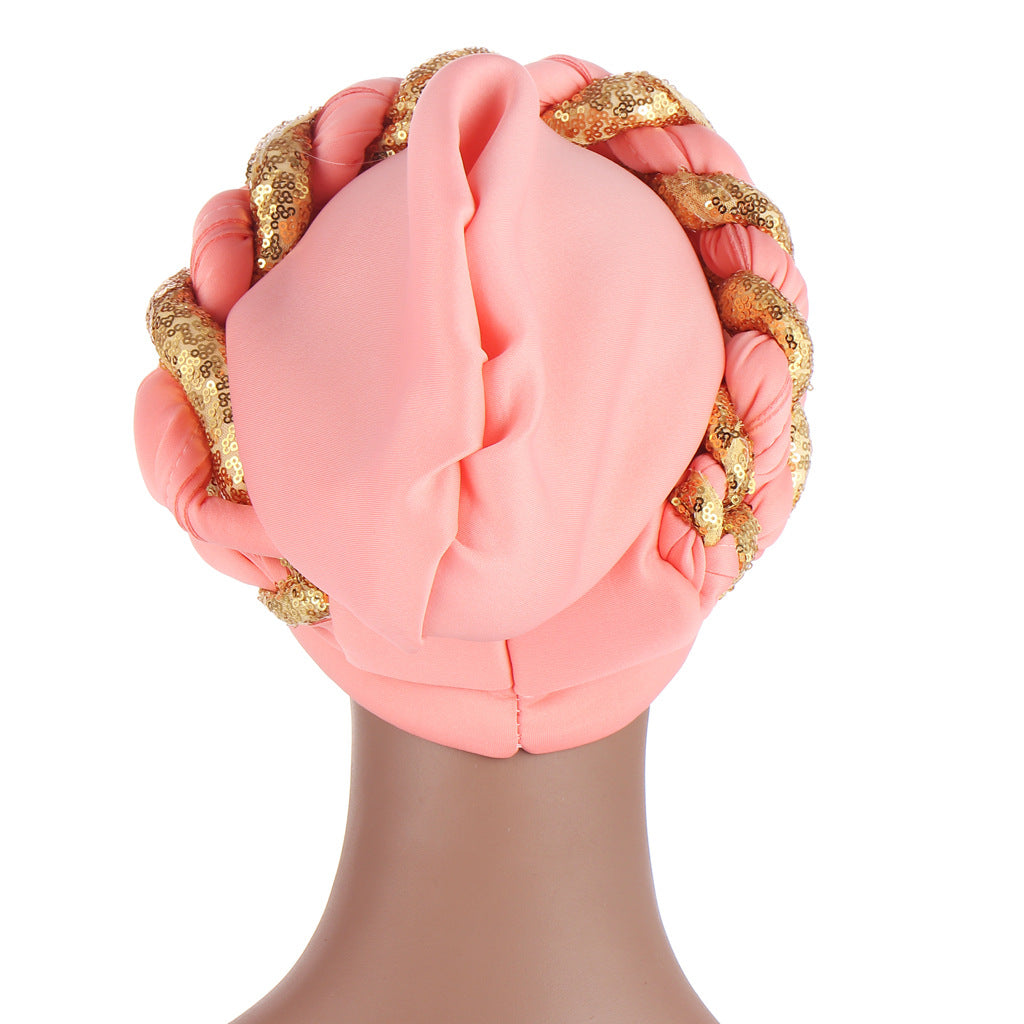 Muslim Double Sequined Tie-Dye Turban Hat