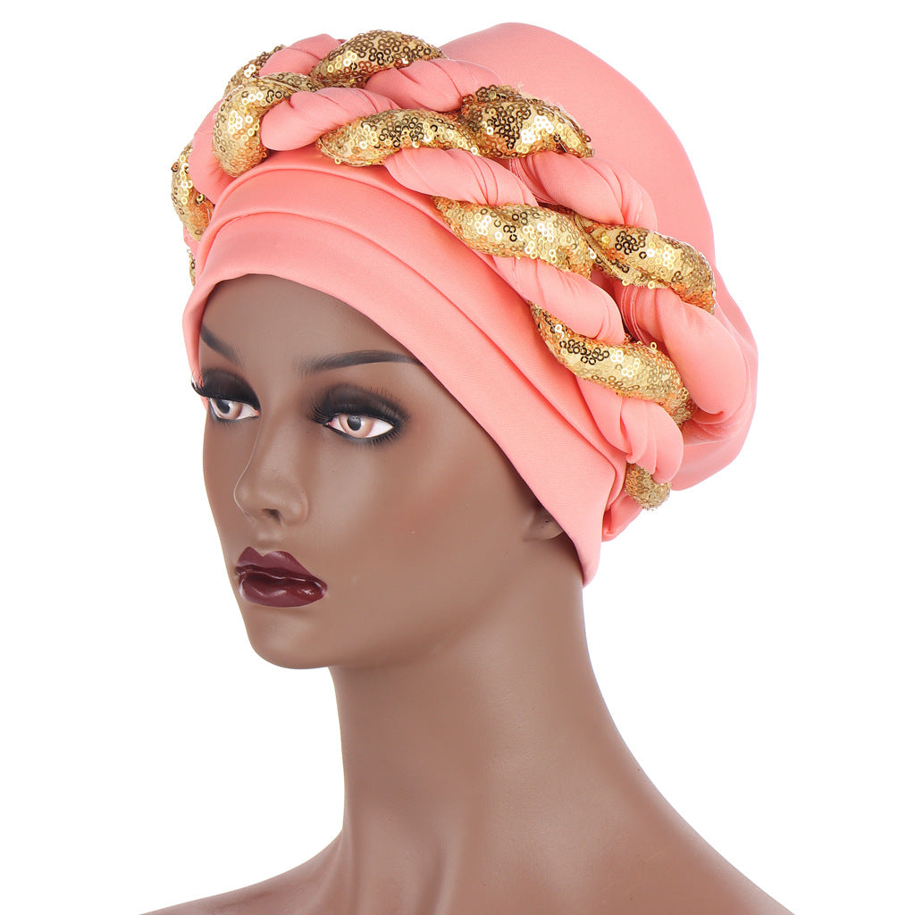 Muslim Double Sequined Tie-Dye Turban Hat