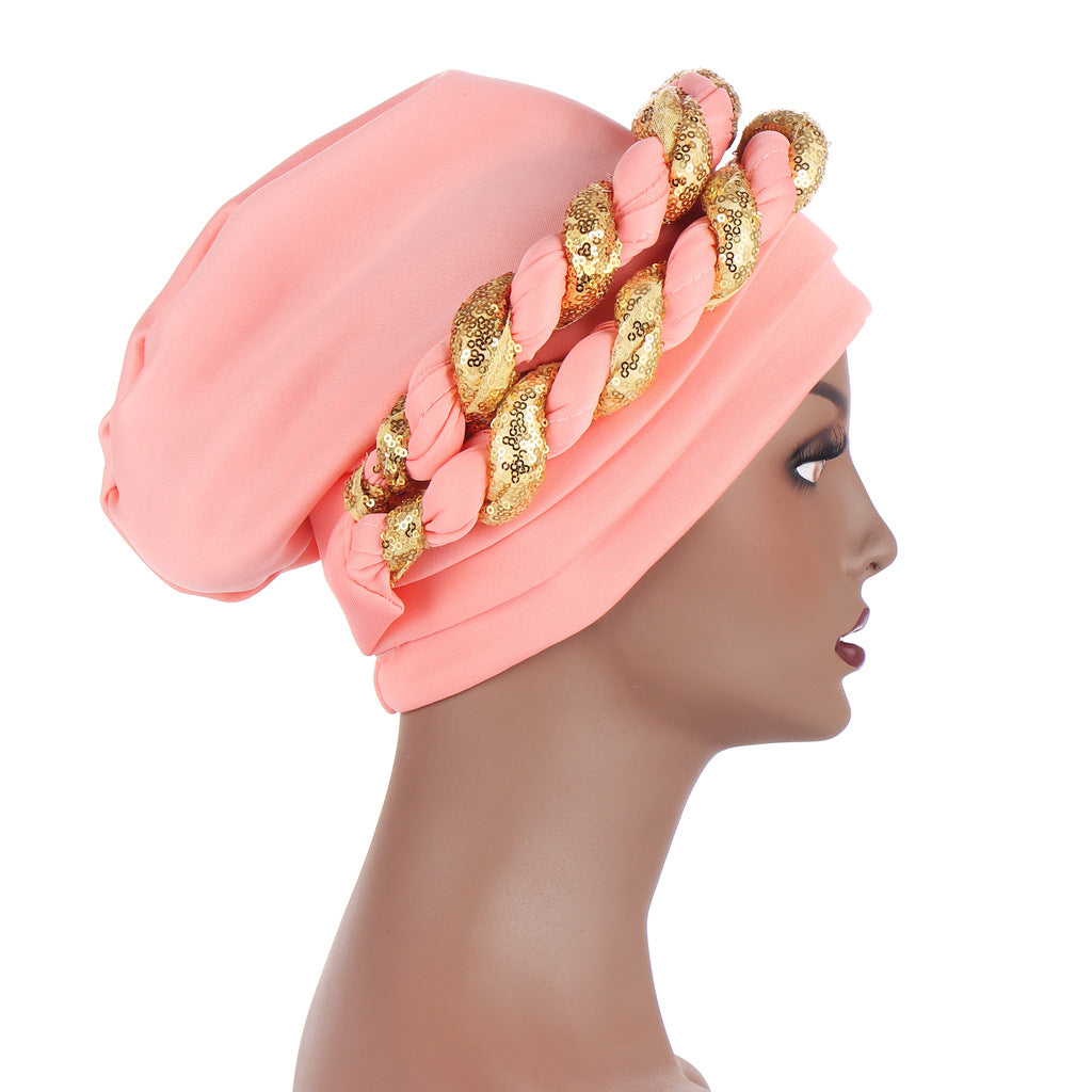 Muslim Double Sequined Tie-Dye Turban Hat