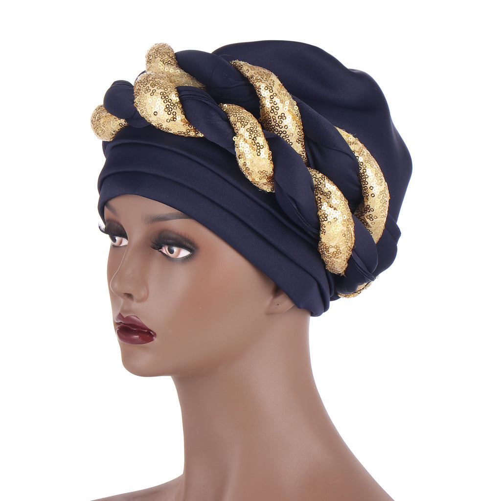 Muslim Double Sequined Tie-Dye Turban Hat