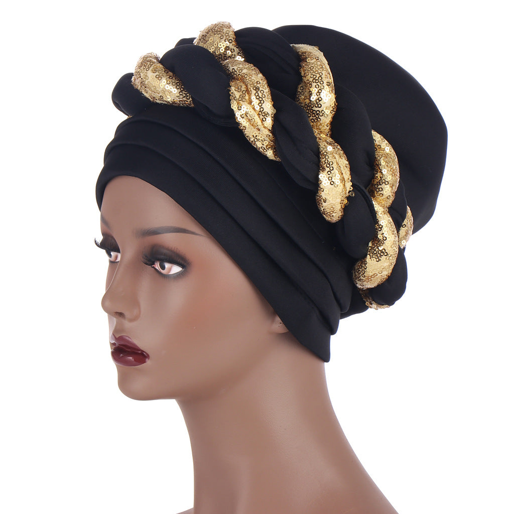 Muslim Double Sequined Tie-Dye Turban Hat