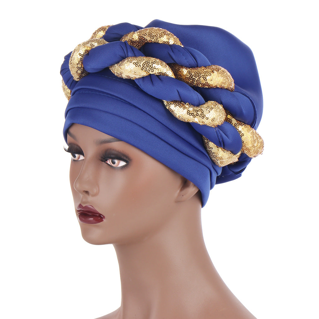 Muslim Double Sequined Tie-Dye Turban Hat
