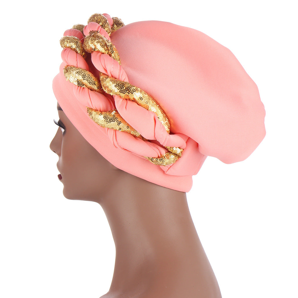 Muslim Double Sequined Tie-Dye Turban Hat