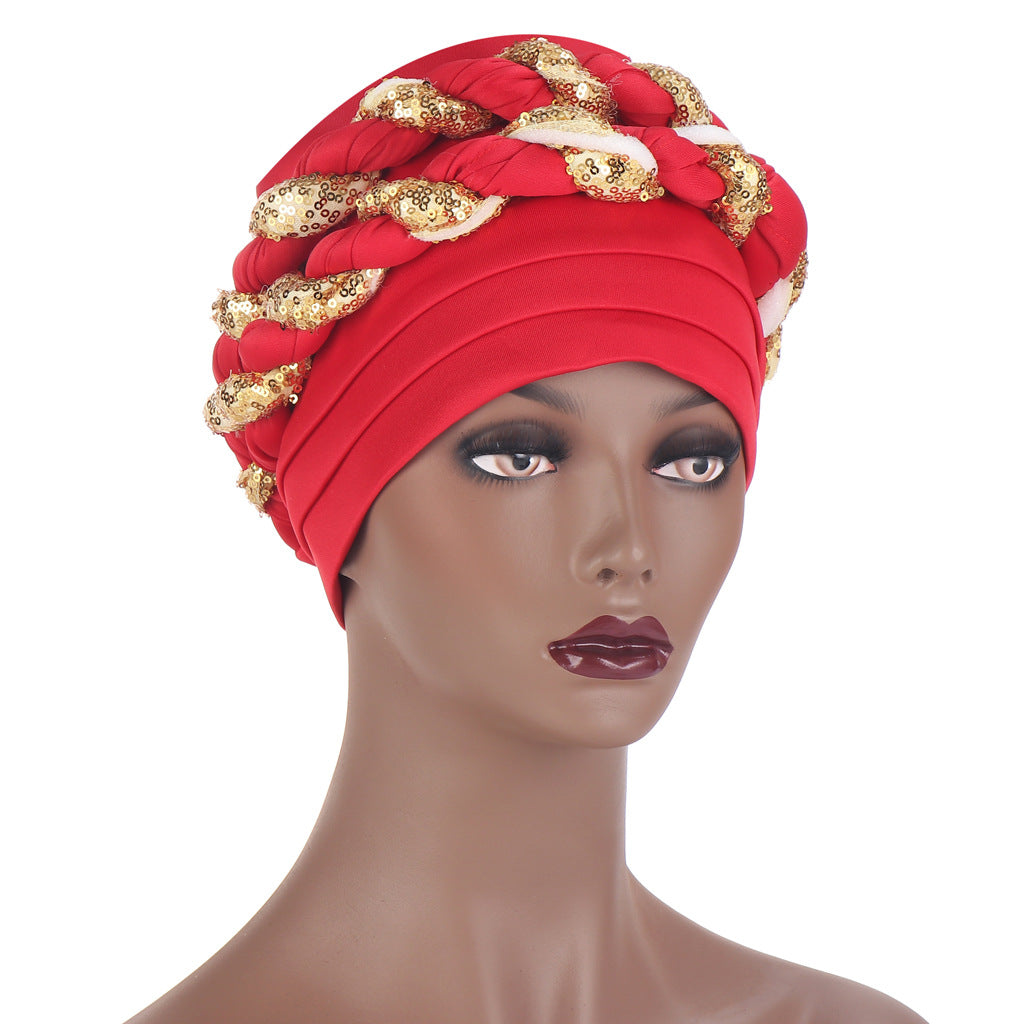 Muslim Double Sequined Tie-Dye Turban Hat