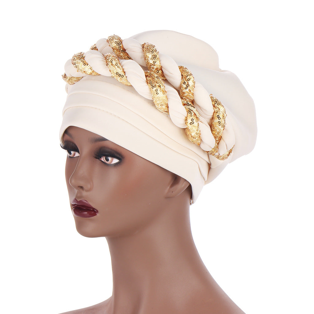 Muslim Double Sequined Tie-Dye Turban Hat