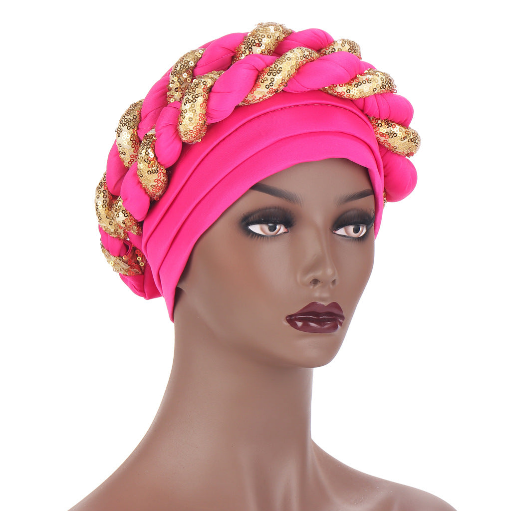 Muslim Double Sequined Tie-Dye Turban Hat