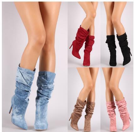 Bottes mi-hautes pointues à talons hauts pour femmes