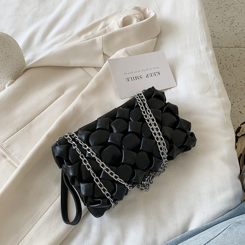 Sac bandoulière messager en PU tressé pour femme avec chaîne