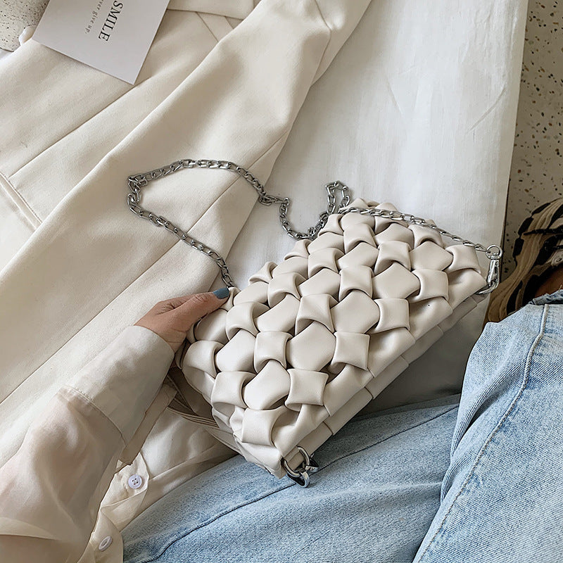 Sac bandoulière messager en PU tressé pour femme avec chaîne