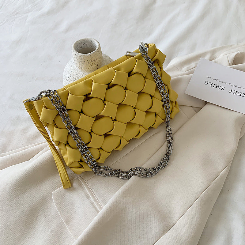 Sac bandoulière messager en PU tressé pour femme avec chaîne