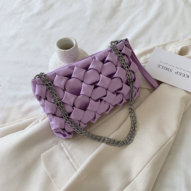 Sac bandoulière messager en PU tressé pour femme avec chaîne