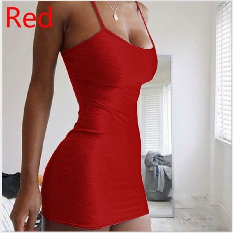 Pure Color Simple Hanging Neck Tight-Fit Hip Skirt