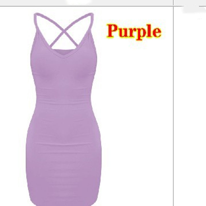 Pure Color Simple Hanging Neck Tight-Fit Hip Skirt