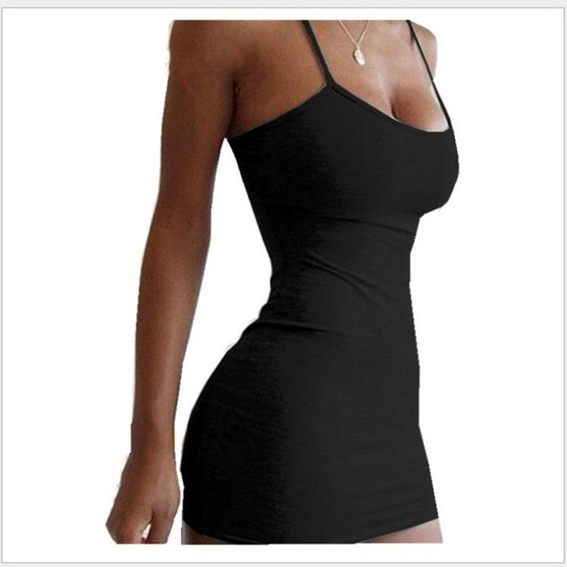 Pure Color Simple Hanging Neck Tight-Fit Hip Skirt