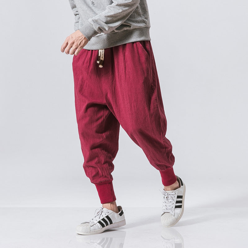 Casual Joggers Mens Pants Cotton Linen Sweatpants