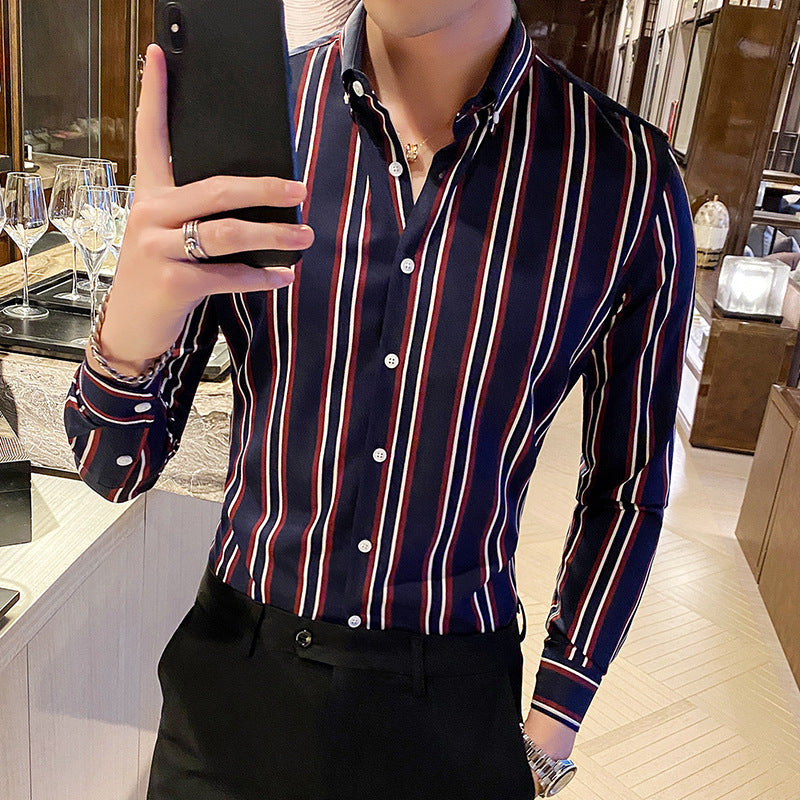 Chemise décontractée rayée à manches longues coupe slim pour homme