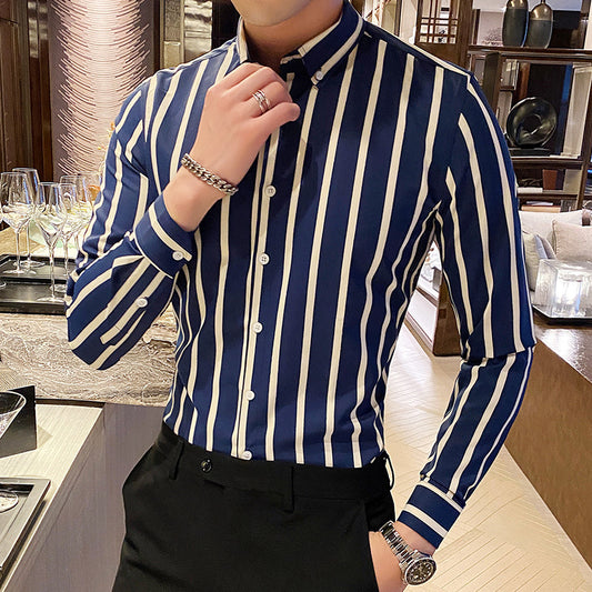 Men's Striped Long Sleeve Shirt Slim Fit Fashion Casual Shirt