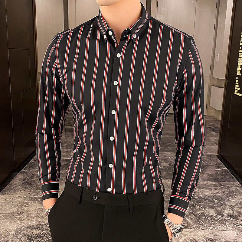 Chemise décontractée rayée à manches longues coupe slim pour homme