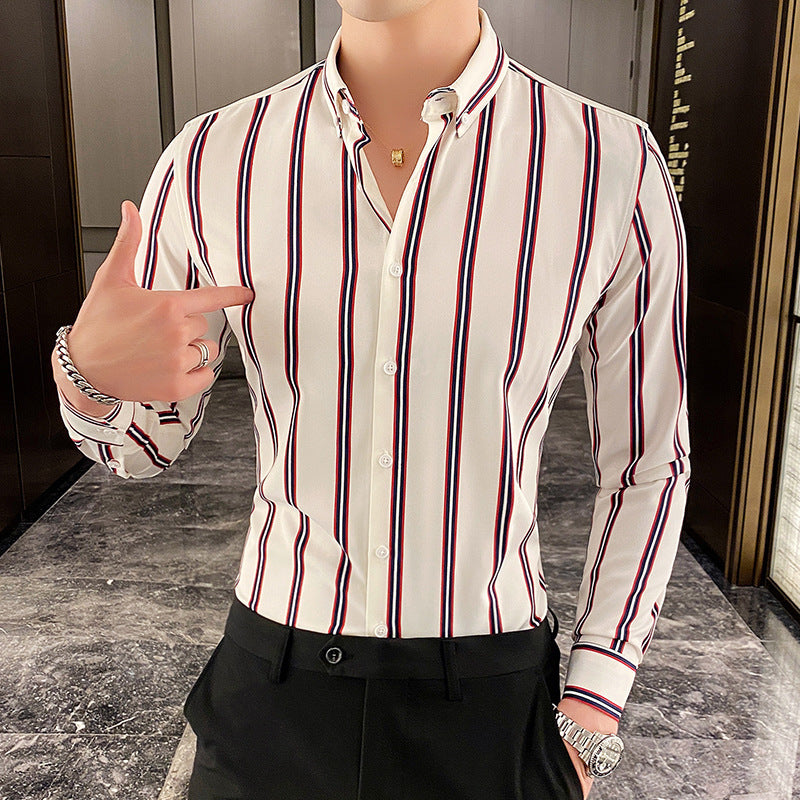 Chemise décontractée rayée à manches longues coupe slim pour homme