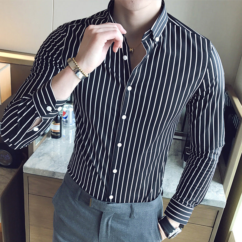 Chemise décontractée rayée à manches longues coupe slim pour homme