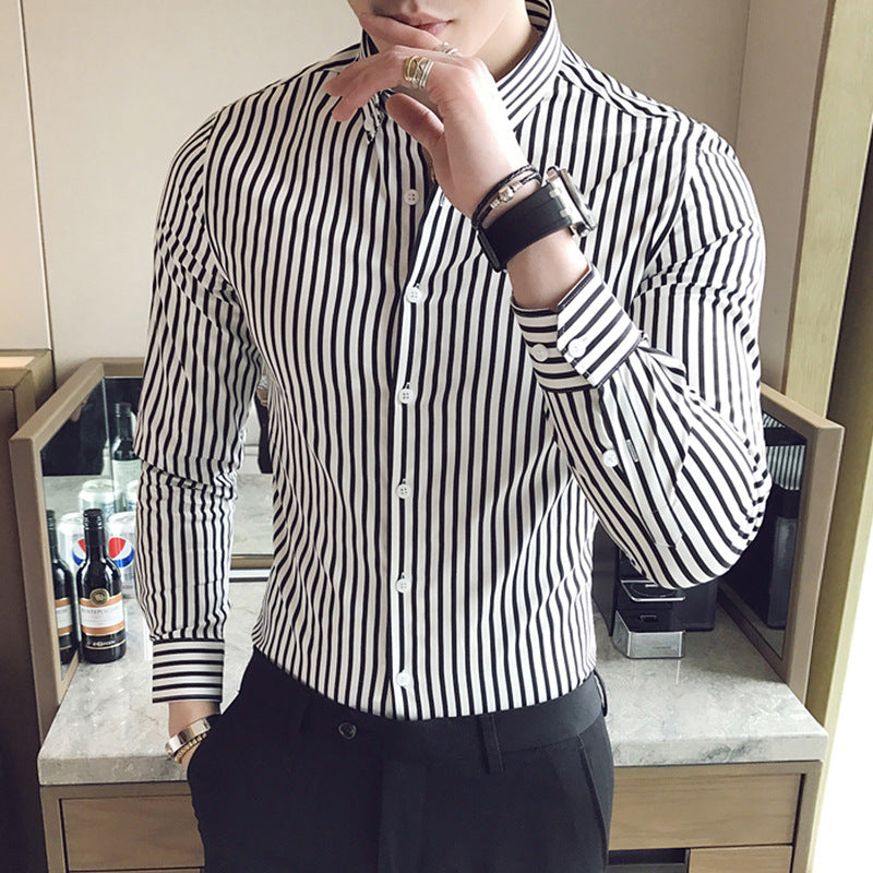 Chemise décontractée rayée à manches longues coupe slim pour homme