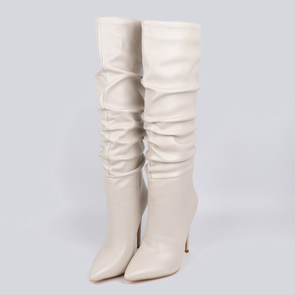 Bottes à talons aiguilles et bout pointu à tige haute noires pour femme, collection automne-hiver