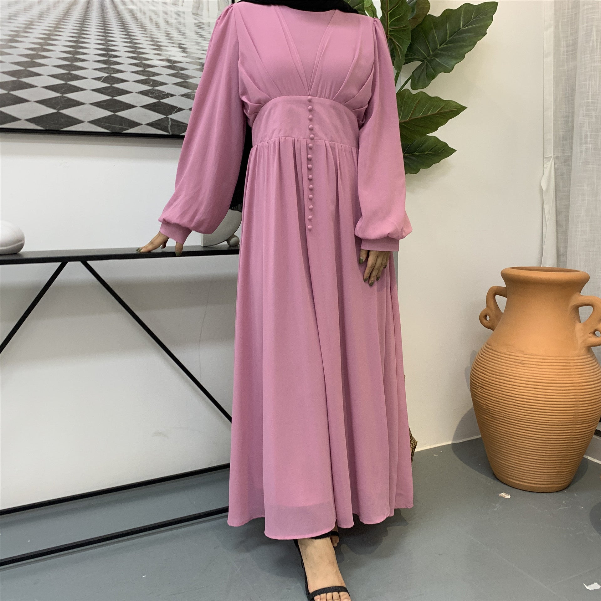 Robe Musulmane Élégante pour Femme en Double Mousseline Haute Densité