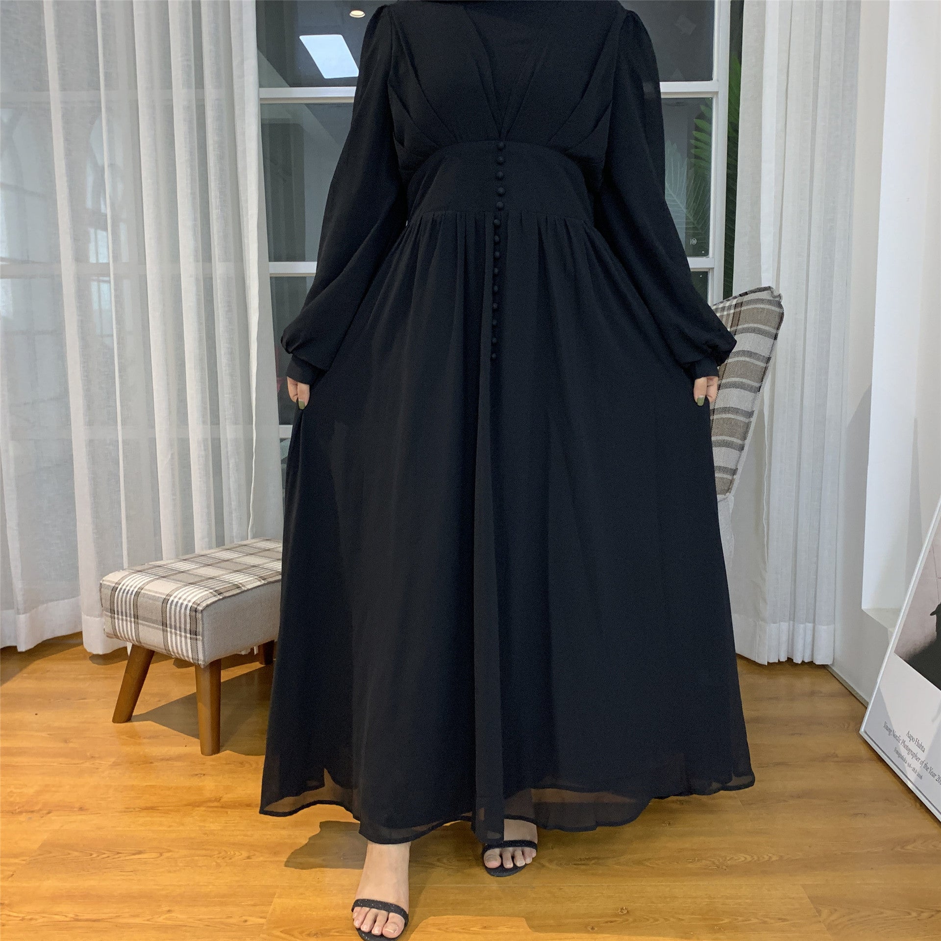 Robe Musulmane Élégante pour Femme en Double Mousseline Haute Densité