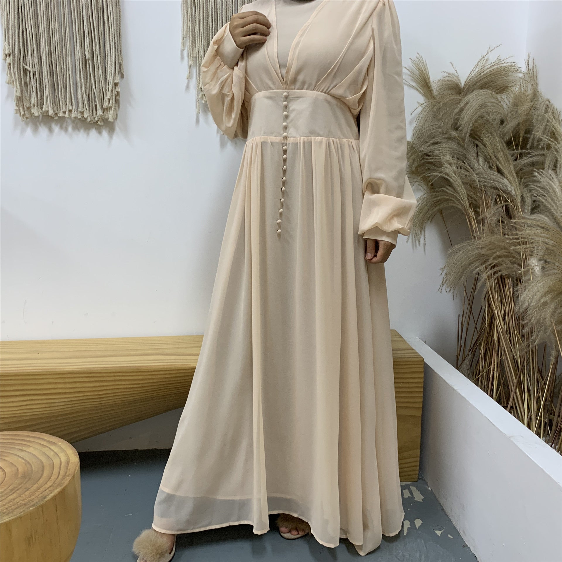 Robe Musulmane Élégante pour Femme en Double Mousseline Haute Densité