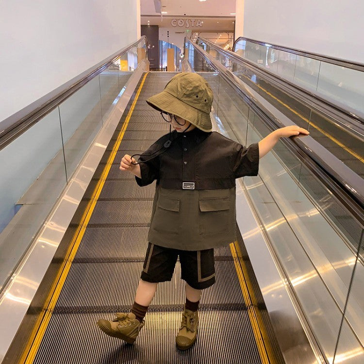 Children's Clothing Boys Cotton And Linen Suit Summer New Foreign Style Summer Baby Short-sleeved Net Red Fashionable Tide Clothes