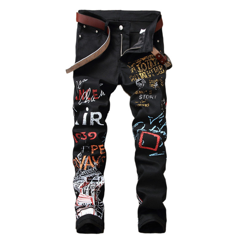 Slim Graffiti Print Plus Size Jeans for Men