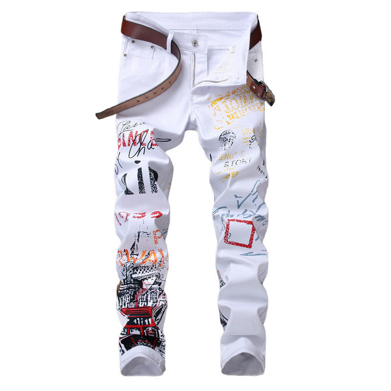 Slim Graffiti Print Plus Size Jeans for Men