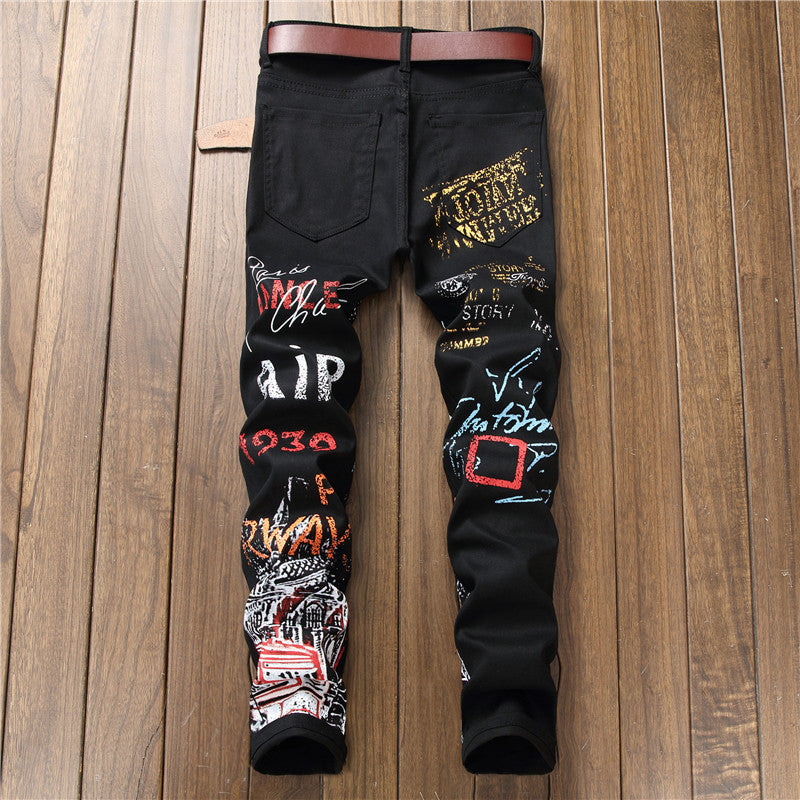 Slim Graffiti Print Plus Size Jeans for Men