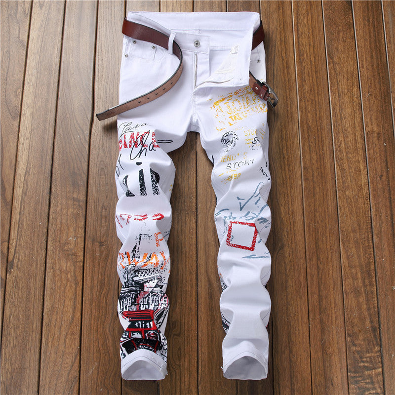Slim Graffiti Print Plus Size Jeans for Men