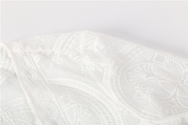 White Hollow Lace Sexy Bikini Jacket Blouse Women's Summer Long-Sleeved