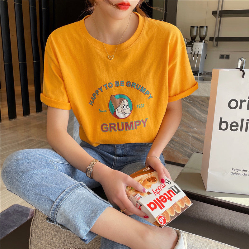 White Cotton Loose Short Sleeve T-Shirt for Spring and Summer