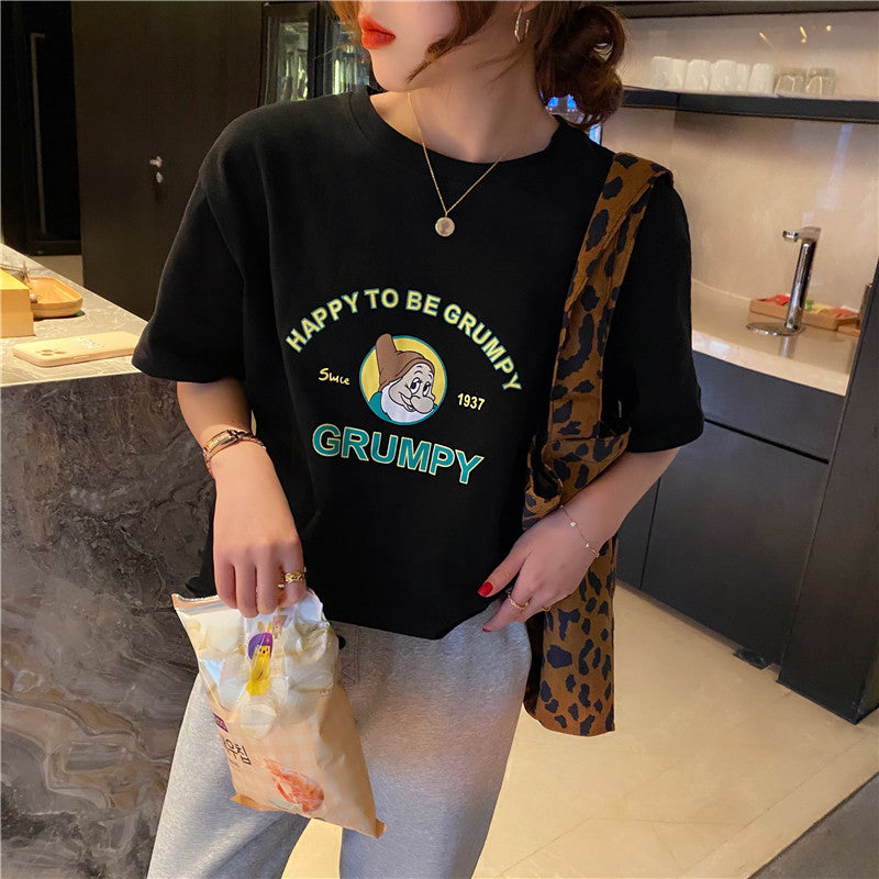 White Cotton Loose Short Sleeve T-Shirt for Spring and Summer