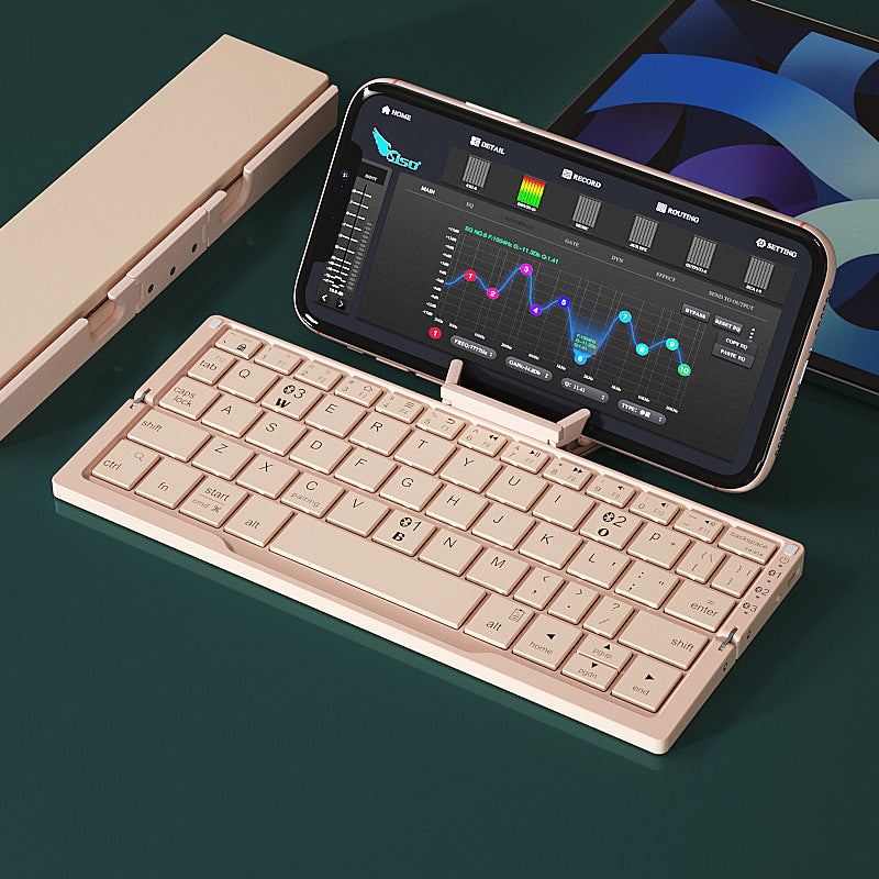 Mini Folding Bluetooth Keyboard Wireless for Phone & Tablet with Aluminum Alloy Housing and Hidden Stand