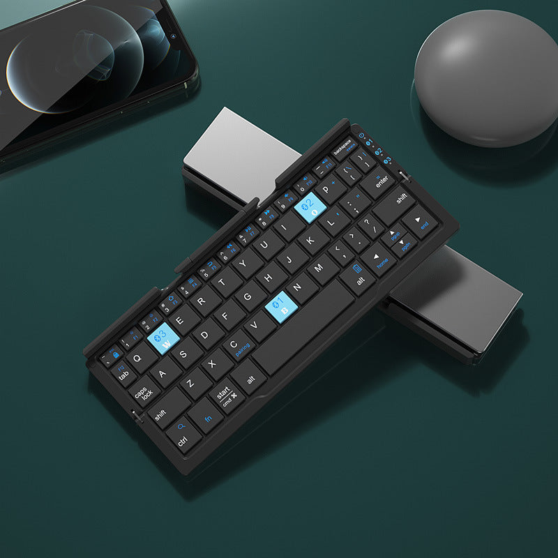 Mini Folding Bluetooth Keyboard Wireless for Phone & Tablet with Aluminum Alloy Housing and Hidden Stand