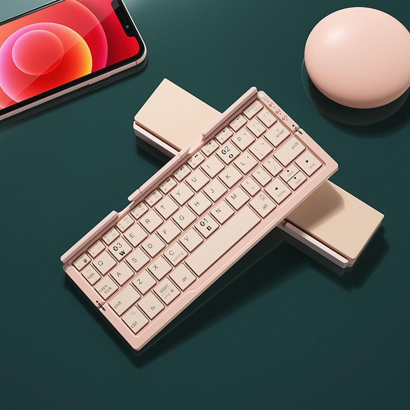 Mini Folding Bluetooth Keyboard Wireless for Phone & Tablet with Aluminum Alloy Housing and Hidden Stand