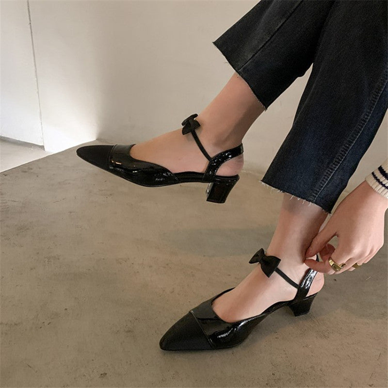 Colorblock Pointed-Toe Chunky Mid-High Heels