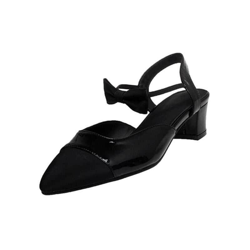 Colorblock Pointed-Toe Chunky Mid-High Heels